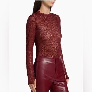 Alice + Olivia Burgundy Lace Bodysuit